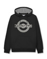 Lambretta Mens Checked Target Pull Over Sweatshirt Hooded Hoodie, black hoodie with checkered target logo and hood lining pattern.
