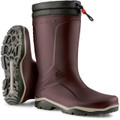 Dunlop Blizzard Faux Fur Mens/Womens Pull On Lined Rubber Tall Wellington Boots, burgundy rubber rain boots with faux fur lining and slip-resistant soles.