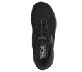 Skechers Summits Dream Chaser Womens Slip-Ins Sports Trainer, top view of a black athletic shoe with breathable mesh upper and slip-in design for women's sports and casual wear.