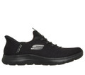 Skechers Summits Dream Chaser Womens Slip-Ins Sports Trainer, black athletic slip-on sneaker with breathable mesh upper and flexible rubber sole.