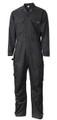 Scruffs Worthing Mens Coverall Heavy Duty Boiler Suit - 32" Reg Leg, black work coverall with multiple pockets, durable fabric, and adjustable waist for industrial or heavy-duty work environments.