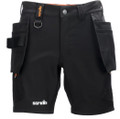 Scruffs Alverton Mens Holster Multi Pocket Cargo Shorts Waist, black men's work shorts with multiple size-appropriate cargo and utility pockets, and a sturdy construction.