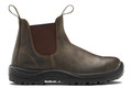 Blundstone 196 Mens Classic Pull On Chelsea Safety Work Steel Toe Boots, side view of rugged brown leather work boot with pull tabs and slip-resistant sole.
