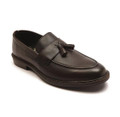 Thomas Crick Clinton Mens Tassel Loafer Slip On Leather Smart Shoes, black leather loafers with tassel detail and slip-on design.