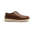 Thomas Crick Harrington Mens Smart Brogue Leather Lace Up Shoes, stylish men's brown leather brogue shoes with decorative perforations and a thick white sole.