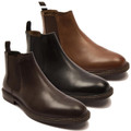 Thomas Crick Truman Mens Classic Leather Dealer Chelsea Ankle Boots, set of three men's leather ankle boots in black and brown with elastic side panels and pull tabs.