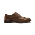 Thomas Crick Waldew Mens Lace Up Brogue Casual Leather Smart Shoes, side view of classic brown leather lace-up dress shoe with brogue detailing.