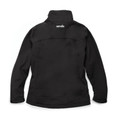 Scruffs Trade Softshell Womens Zip Up Work Warm Hooded Jacket Coat, black with front zipper and hood.