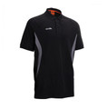 Scruffs Tech Polo Mens Work Cotton Short Sleeve Professional Polo, black athletic polo shirt with gray accents on the sides.