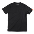 Scruffs Graphic Mens Classic Short Sleeve Professional Work T-Shirt, black short sleeve T-shirt with logo on the back neckline and orange tag on the sleeve.