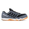 Reebok Speed TR Mens Safety S3S Composite Toe/Midsole Trainers, athletic gray and black sneakers with orange sole designed for safety and durability.