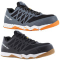 Reebok Speed TR Mens Safety S3S Composite Toe/Midsole Trainers, pair of athletic safety shoes in gray with black accents, orange and tan soles, designed for men's safety and comfort.