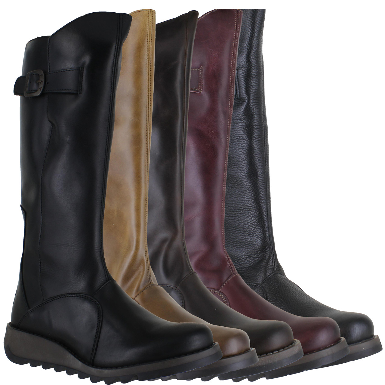靴 Fly London boots Fly London Mol 2 Womens Zip-Up Leather Wedged Knee High Leg Boots