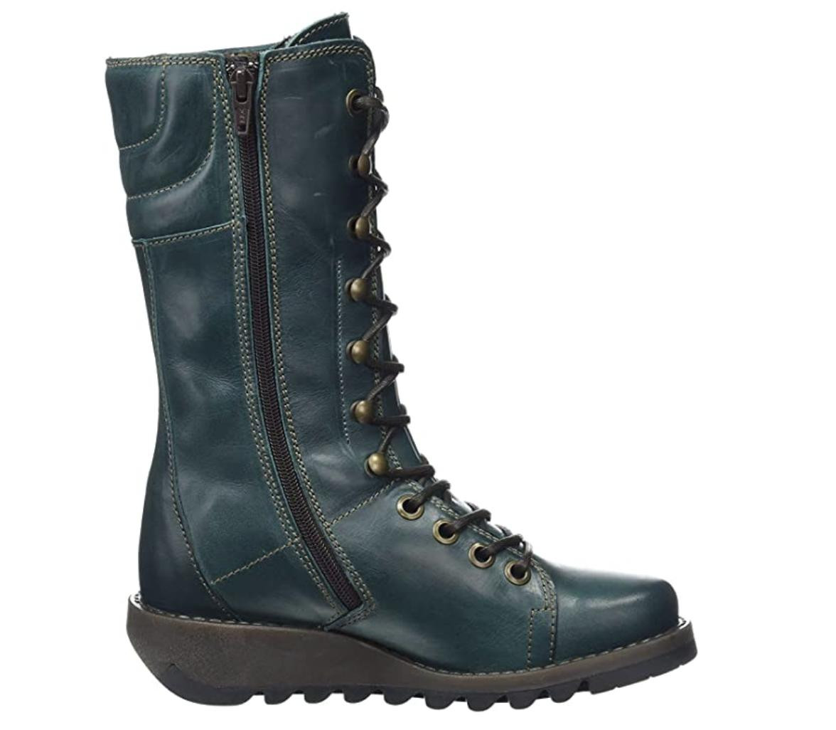 Fly London STER Womens Zip-Up Lace Wedge Leather Mid Calf Boots