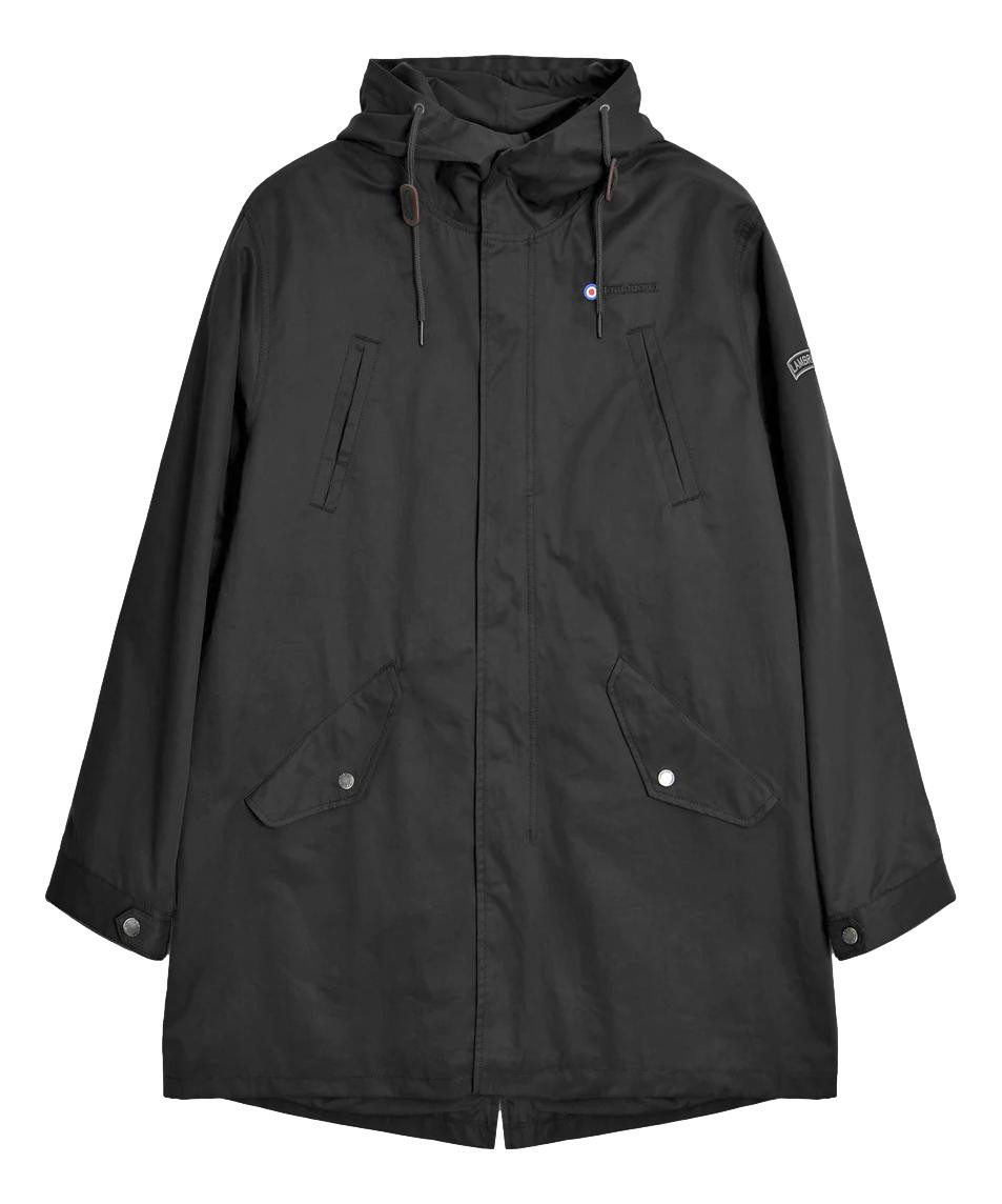 ジャケット・アウター Jonny wolf leather long parker Lambretta Mens Shower Resistant Hooded Classic Badge Fishtail