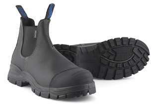 Blundstone 910 Mens Pull On Chelsea Safety Work S3 Steel Toe/Midsole Boots, rugged slip-on steel toe work boots with reinforced soles and durable construction for safety and protection.