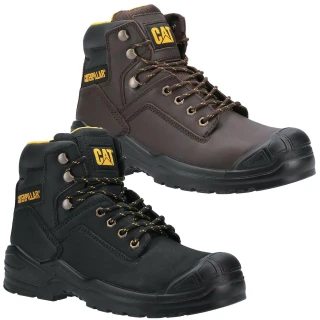 Caterpillar Striver Bump Cap Mens Safety Steel Toe/Midsole S3 Boots, pair of sturdy men's safety work boots with protective steel toe and midsole for industrial safety.