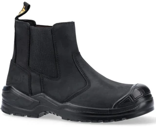 Caterpillar Striver Scuff Mens Steel Toe Safety Pull On Dealer Boots, black steel toe work boots with slip-on design and rugged outsole for industrial safety.