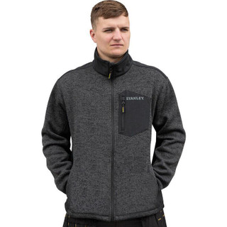 Stanley Arizona Men's Lightweight Work Trade Zip Up Warm Fleece, a man wearing a dark grey fleece jacket with a zip-up front and black collar against a white background.