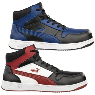 PUMA Safety PUMA Front Court Mens Composite Toe Midsole S3 Work Safety Boots, Blue and Black, Side View of the sneakers.