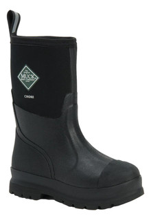 Muck Boots MUCK Chore Classic Mid Mens Stable Farm Wellington Wellies Boots, black waterproof work boot with slip-resistant sole and reinforced toe for durability.