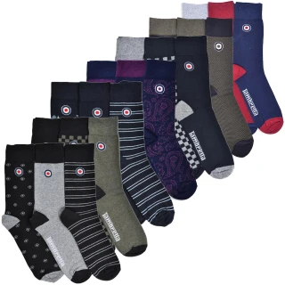Lambretta Mens Smart Casual Dress Formal Paisley Solid Socks - 3 pack, a collection of men's dress socks in various colors and patterns including paisley, solid, and striped designs.