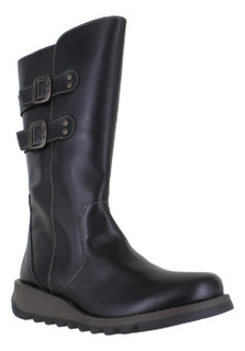 Fly London Suli Womens Zip-Up Wedge Leather Buckle Mid Calf Boots