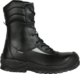 Cofra Off Shore Mens S3 Composite Toe Zip Up Safety Work Boots, black high-cut work boots with durable leather upper, slip-resistant sole, and secure zip and lace-up front for industrial safety.