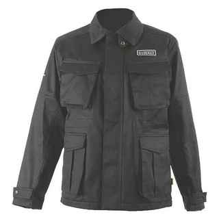 DeWalt Wilmington Mens Waxed Water-Resistant Work Jacket Coat, black durable work jacket with multiple pocket features.