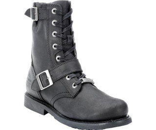 Harley-Davidson RR-Ranger 9" Mens Leather Zip Up Biker Ankle Boots, black leather motorcycle boots with buckles and lace-up design.