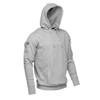 JCB Essential Trade Mens Work Pull Over Sweat Shirt Hoodie, grey fleece hoodie with front pockets and adjustable drawstrings.