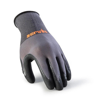 Scruffs Worker Gloves Mens Work Padded Palm Gloves - 3PK, a pair of black and gray padded work gloves with orange logo details.