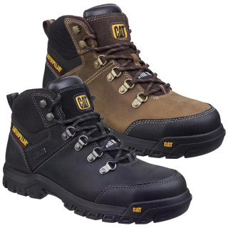 Caterpillar Framework Mens Steel Toe/Composite Midsole S3 Work Safety Boots, durable safety work boots with steel toe and composite midsole in black and brown color, designed for industrial and construction environments.