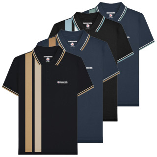 Lambretta Mens Vertical Stripe Classic Mod Ska Casual Smart Polo, four color options with sporty vertical stripe design and polo collar.