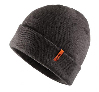 Scruffs Mens Trade Thinsulate Classic Beanie Hat, gray knitted beanie with a fold-up cuff and orange logo tag.