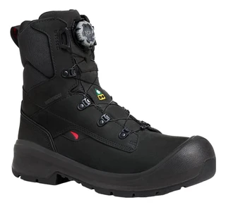 Red Wing Shoes Red Wing VersaPro 3035 Mens Tall 8" BOA Waterproof Safety Boots, black waterproof safety boots with ankle-high design, secure lacing system, and sturdy reinforced toe cap.