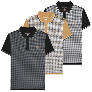 Lambretta Mens Checked Casual Retro Mod Ska Black Polo Shirt