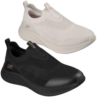 Skechers Bobs Moda Flex Chill Dawn Womens Slip On Casual Trainers, white and black mesh slip-on sneakers.