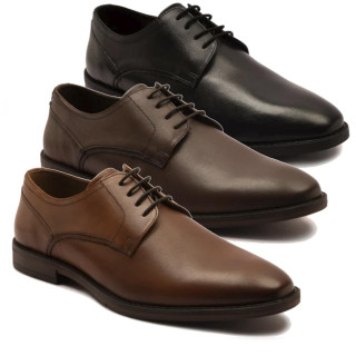 Thomas Crick Lanner Mens Lace Up Plain Toe Formal Leather Smart Shoes, three pairs of men's formal leather shoes in black, grey, and brown colors.