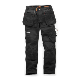 Scruffs Trade Flex Womens Trouser Codura Stretch Workwear Trousers, black work trousers with multiple pockets, stretch fabric, and reinforced knee areas for durability.