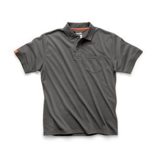 Scruffs Eco Worker Men's Classic Short Sleeve Professional Polo-Grey, grey men's short sleeve polo shirt with a collar and chest pocket for workwear.