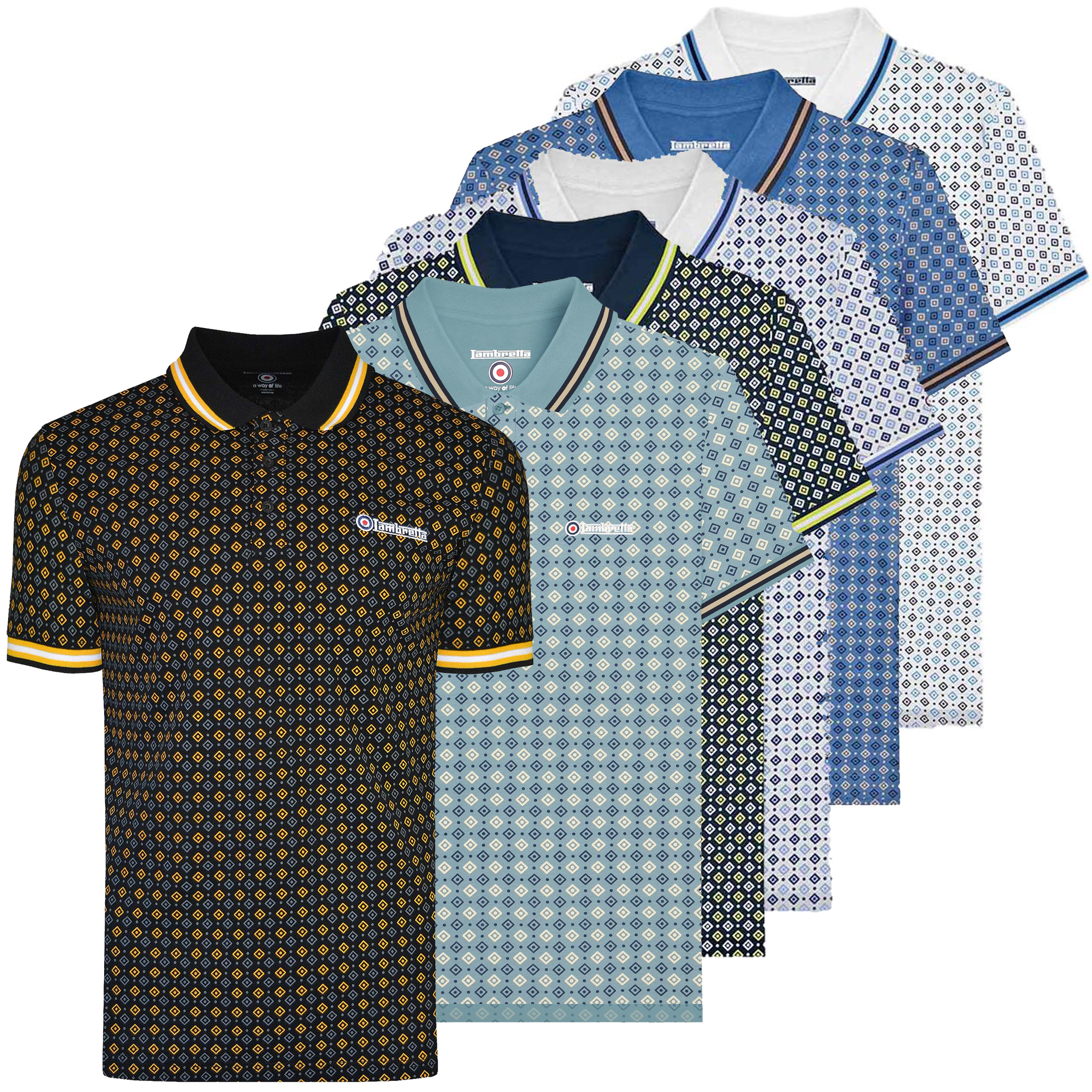 T-SHIRT DA UOMO Nera Lambretta All Over Bicolore Retrò Mod Ska Taglie Da M A 4XL EUR 12,83 - Foto 7