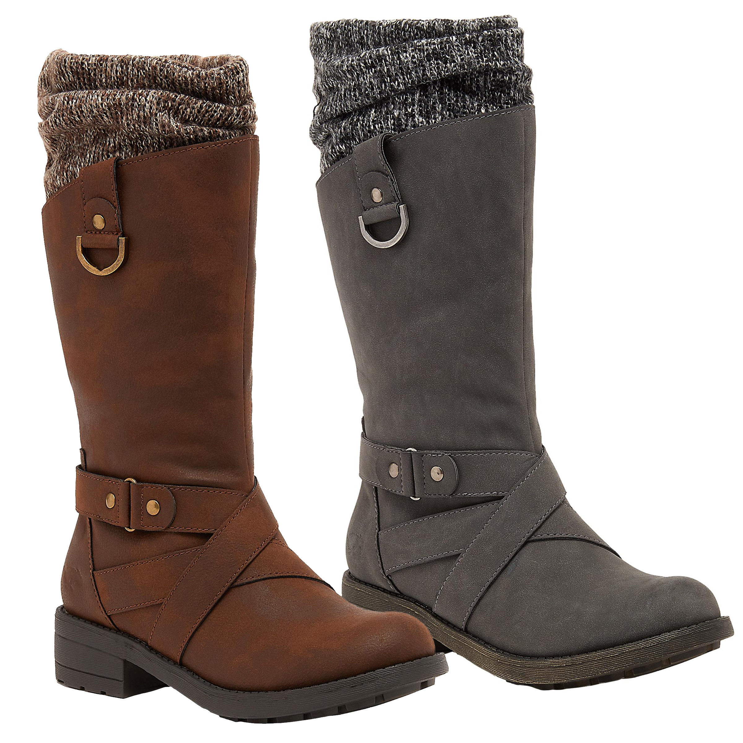 Rocket Dog Telsa Womens Tall Zip Up Mid Calf Biker Buckle Boots