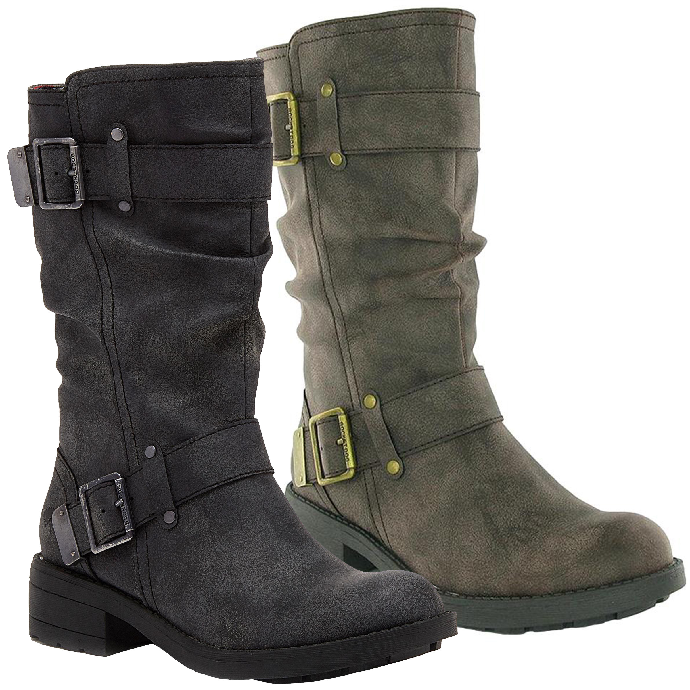 Rocket Dog Trumble Womens Zip Up Mid Calf Biker Buckle Boots