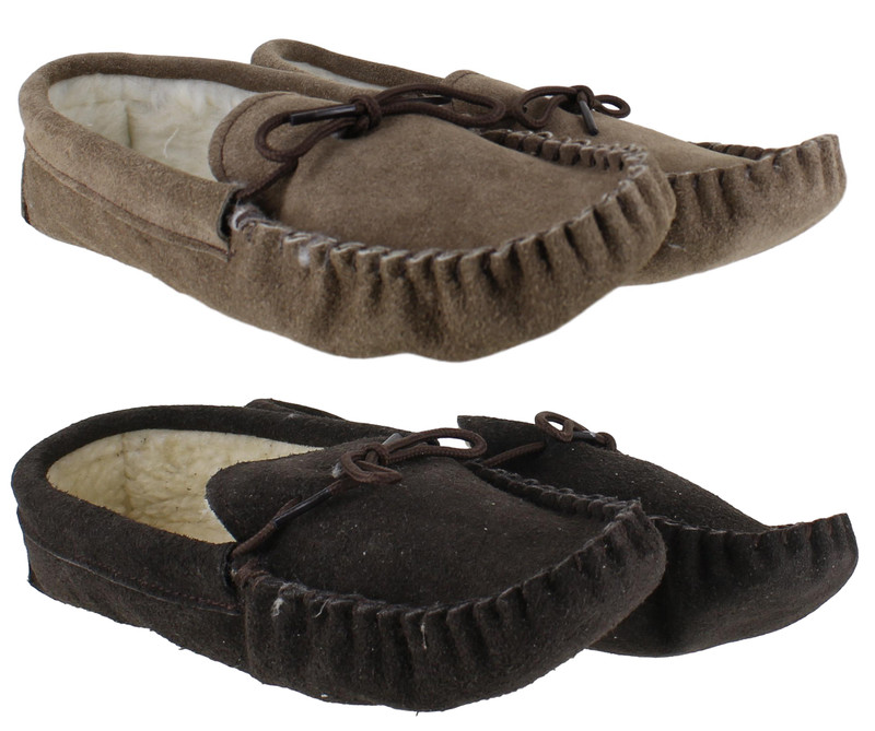 Mens Soft Soled Suede Moccasins Lined Moccs Slippers
