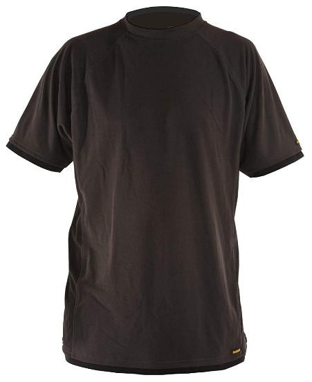 DeWalt Performance PWS Mens Wicking Casual Work T-Shirt, black short sleeve athletic shirt designed for comfort and moisture-wicking during work or casual activities.