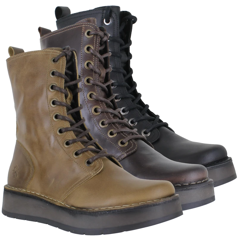 Fly London Rami Womens Zip Up Military Lace Up Style Ankle Boots