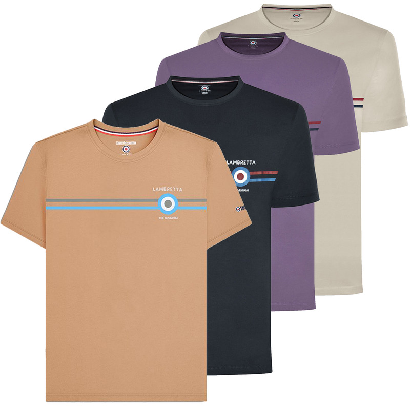 Lambretta Mens Classic Stripe Logo Mod Retro Ska Casual T-Shirt