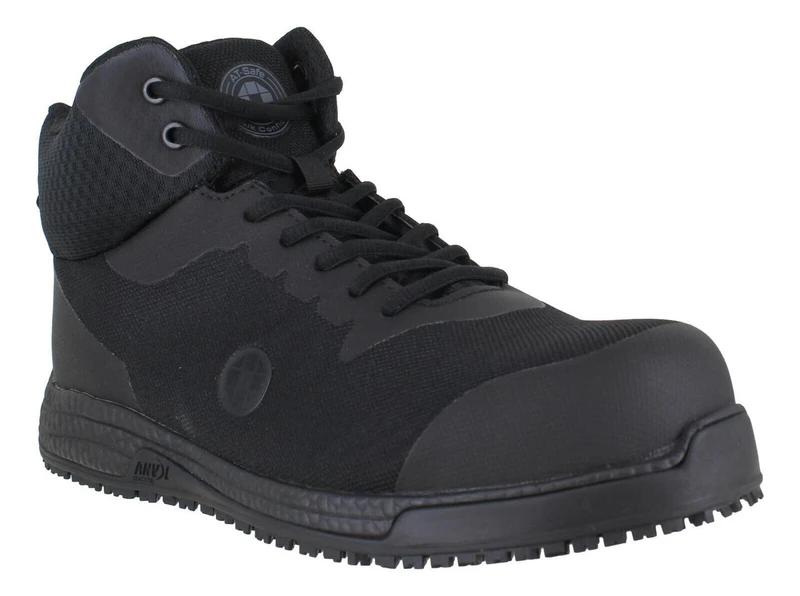 Anvil Traction Florida Mens Composite Toe/Midsole Safety Ankle Boots, black safety boots with padded ankle collar and lace-up design.