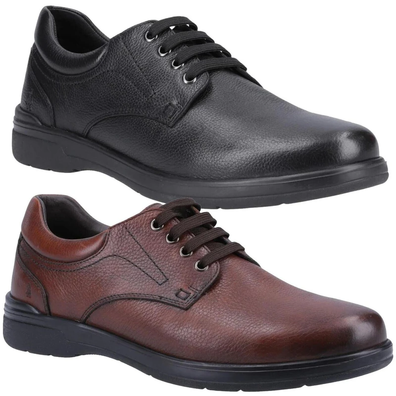 Hush Puppies Marco Mens Classic Lace Up Smart Leather Formal Shoes, in black and brown colors, featuring a sleek design with lace-up closures, smooth leather finish, and comfortable soles for formal occasions.